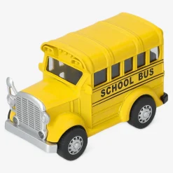 Pull back car as yellow schoolbus