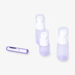 Purple travel set with perfume bottle