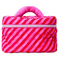 Quilted toiletry bag with pink stripes - 13x19 cm
