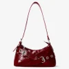 Red shoulder bag with buckles