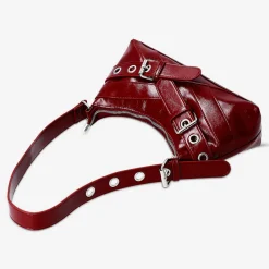 Red shoulder bag with buckles