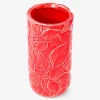 Red vase with embossed leaf design - 16 cm