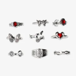 Set of adjustable rings - Romantic gothic - 9 pcs