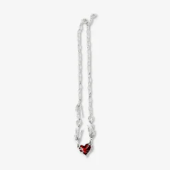 Silver necklace with red heart