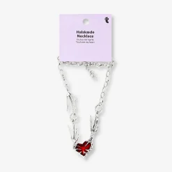 Silver necklace with red heart
