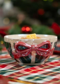 Striped bowl with embossed bow - 16 cm