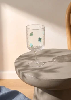 Wine glass with blue embossed flowers - 350 ml