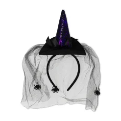 Witch's hat with a veil costume hairband - For adults