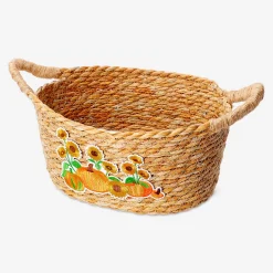 Woven basket with embroidered motif - 21x41 cm