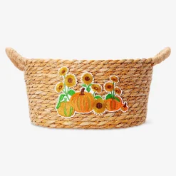Woven basket with embroidered motif - 21x41 cm